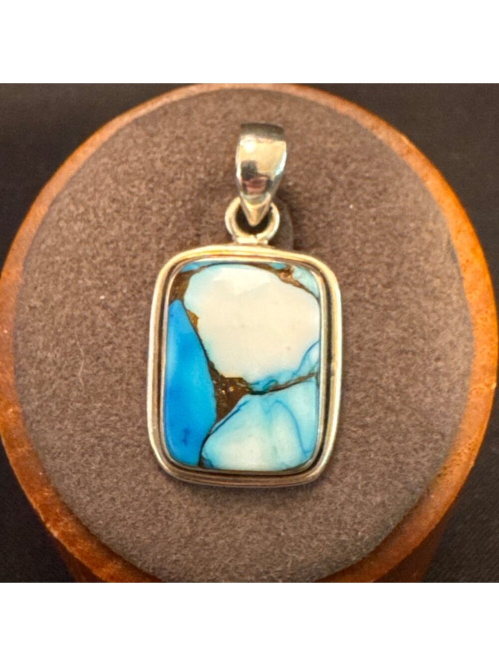 Sterling Silver 925 Mohave Turquoise Bezel Set Pendant Size 1" Length